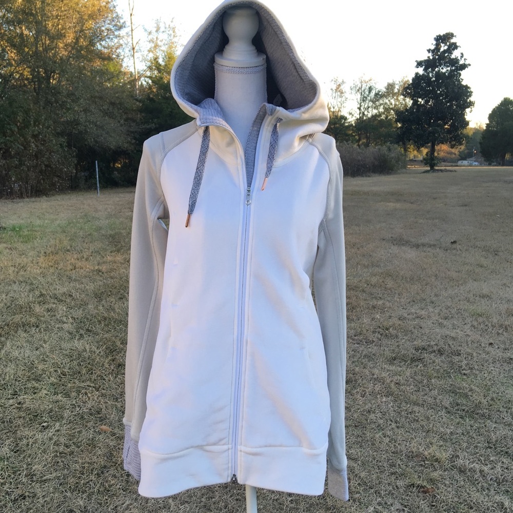 Lululrmon Athletics Cream Gray Hooded Jacket Sz 6